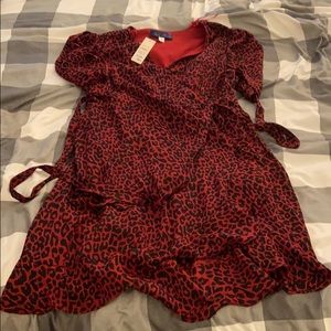 NWT Dark red leopard wrap dress